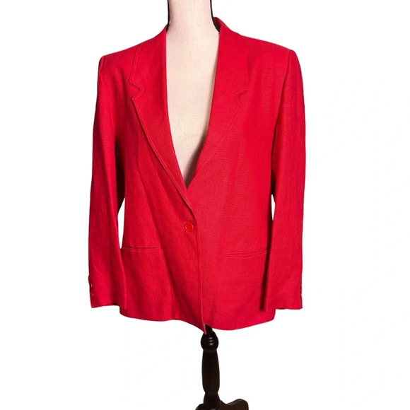 Vtg Chance Encounters Red 100% Linen Blazer Size 16 Bright Preppy, Classic - Picture 1 of 10